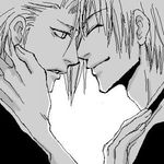  bleach headhold ichimaru_gin kira_izuru kiss kissing lowres monochrome yaoi 