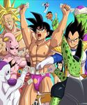  broly cell_(dragon_ball) cell_(dragonball) chaozu chichi cropped dragon_ball dragonball dragonball_z duplicate frieza general_tao jpeg_artifacts majin_buu male money muscle son_goku son_gokuu speedo stripper vegeta what yamcha yaoi 