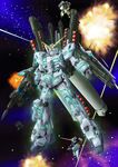  bazooka beam_rifle energy_gun explosion gatling_gun geara_zulu gun gundam gundam_unicorn highres jegan jubey missiles nt-d shield space unicorn_gundam weapon 