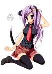  animal_ears azusa_kitade_render cat_ears legwear moekibara_fumitake necktie photoshop purple_eyes purple_hair sitting skirt stockings tail thighhighs tie 