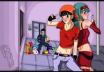  bandana black_eyes black_hair blue_eyes blue_hair bra_briefs dragonball dragonball_gt hairband pan shopping son_gohan sos-art_(artist) 