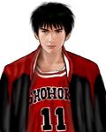  basketball black_eyes black_hair denchi20 jacket jersey looking_at_viewer male male_focus rukawa_kaede short_hair simple_background slam_dunk 