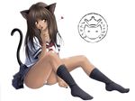  &lt;3 animal_ears azusa_kitade_render blush brown_eyes brown_hair cat_ears catgirl footwear heart long_hair mujoh photoshop school_uniform shinozuka_jouji shinozuka_jyouji skirt socks tail 