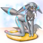  alternate_color animal_ears anthro artist_request ass barefoot blush chest_tuft eeveelution feet female full_body fur furry gradient gradient_background grey_hair hair highres long_ears long_hair miharin nintendo nude pawpads paws pillow pok&#233;mon pok&#233;morph pokemon shiny shiny_pok&#233;mon shiny_pokemon soles solo tail toes tuft umbreon video_games yellow_eyes 