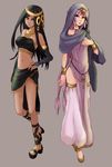  arabian_clothes black_hair black_nails dark_skin darkskin espeon feet jewelry nail_polish personification pink_hair pokemon purple_eyes red_eyes toes umbreon 