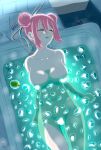  bangs bath bathtub blush bocchi_the_rock! breasts cable closed_eyes completely_nude convenient_censoring cyberpunk_(series) cyberpunk_edgerunners double_bun from_above gotou_hitori hair_between_eyes hair_bun highres ice ice_cube large_breasts long_bangs lying nude open_mouth parody partially_submerged pink_hair sleeping viperxtr water wire 