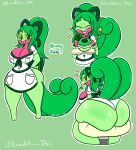  anthro big_breasts big_butt breasts brieezy_(lewdchuu) butt clothed clothing female food gecko generation_3_pokemon green_body green_hair hair hi_res lewdchuu_(artist) lizard nintendo pokemon pokemon_(species) reptile scalie smile solo treecko video_games 