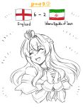  1girl 2022_fifa_world_cup blush braid check_commentary closed_eyes commentary_request cropped_torso crown dress english_flag flag french_braid hair_between_eyes iranian_flag jewelry kantai_collection long_hair mini_crown necklace off-shoulder_dress off_shoulder open_mouth simple_background sketch solo suda_(yuunagi_enikki) upper_body warspite_(kancolle) white_background world_cup 