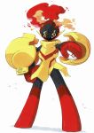  armarouge commentary_request eye_trail fire flaming_eyes full_body highres holding holding_poke_ball legs_apart light_trail matra_usagi poke_ball pokemon pokemon_(creature) premier_ball red_eyes standing yellow_pupils 