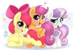  &lt;3 accessory apple_bloom_(mlp) blush bow_ribbon cutie_mark cutie_mark_crusaders_(mlp) earth_pony equid equine female feral friendship_is_magic group hair_accessory hair_bow hair_ribbon hasbro hi_res horn horse joakaha looking_at_viewer mammal my_little_pony pegasus pony ribbons scootaloo_(mlp) sweetie_belle_(mlp) trio unicorn wings 