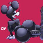  anthro anus big_breasts black_body black_nose breasts clothing disney duo female frown genitals gloves half-closed_eyes handwear hat headgear headwear hi_res human lying male male/female mammal mickey_mouse_shorts minnie_mouse narrowed_eyes nude on_side open_mouth penis pussy simple_background snesti09 vein veiny_penis 