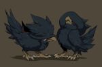  animal_focus bird bright_pupils brown_background head_back highres looking_at_viewer murkrow no_humans oimo_kenpi pokemon pokemon_(creature) red_eyes simple_background standing talons white_pupils 