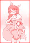  2022 anthro big_breasts biped border breasts covering covering_breasts covering_crotch covering_self delphox digital_media_(artwork) eye_through_hair female generation_6_pokemon hair hi_res iriedono navel nintendo nipples pokemon pokemon_(species) red_border ribbons simple_background solo translucent translucent_hair video_games white_background wide_hips 