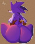  anthro big_breasts big_butt black_nose breasts butt clothing eulipotyphlan female friday_night_funkin&#039; fur gloves hand_on_hip handwear hedgehog hi_res mammal nude purple_body purple_fur rear_view sarah_(needlemouse) sitting snesti09 solo thick_thighs wide_hips 