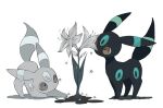  alternate_color brown_eyes commentary grey_flower looking_at_flowers looking_up no_humans oimo_kenpi pokemon pokemon_(creature) standing star_(symbol) symbol-only_commentary umbreon white_background 