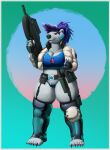  anthro assault_rifle belt big_breasts big_butt blue_hair bottomwear breasts butt chubby_female clothed clothing digital_media_(artwork) dog_tags female fn_f2000 fur gloves gun hair handwear headgear hi_res holding_gun holding_object holding_weapon humanoid_hands jacket knife latex latex_clothing latex_gloves latex_stockings legwear mammal overweight pink_eyes polar_bear puffer_jacket ranged_weapon rifle rubber rubber_clothing rubber_suit simple_background slightly_chubby smile solo standing tall_lizzard_(artist) thick_thighs thong tight_clothing topwear underwear ursid ursine weapon white_body white_fur wide_hips 