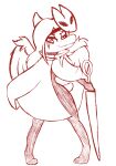  anthro clothed clothing cosplay crossover dinosaur fang_(gvh) feathered_wings feathers female full_body_suit goodbye_volcano_high hair hi_res hollow_knight hornet_(hollow_knight) long_hair long_snout looking_at_viewer mask melee_weapon monochrome pterodactylus pterosaur reptile scalie shinkaku sketch snoot_game_(fan_game) snout solo sword team_cherry video_games weapon wings 