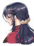  1girl bangs black_hair cropped_torso folks_(nabokof) from_side hair_between_eyes hair_ornament long_hair open_mouth portrait shiny shiny_hair solo tales_of_(series) tales_of_berseria velvet_crowe white_background yellow_eyes 