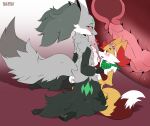  &lt;3 absurd_res animal_genitalia animal_penis anthro black_body black_fur black_tipped_ears braixen breast_play breasts butt canine_penis delphox duo female flare_the_delphox fur generation_6_pokemon genitals green_eyes green_markings grey_body grey_fur hi_res internal knot knotting male male/female markings miro_the_braixen nintendo penis pleased_expression pokemon pokemon_(species) red_eyes sarox video_games white_body white_fur white_tipped_tail yellow_body yellow_fur 