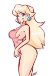  awd! blonde_hair blue_eyes long_hair looking_at_viewer mario_(series) one-piece_swimsuit princess_peach solo swimsuit white_background 