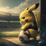  ambiguous_gender ball clothing cloud feral fur generation_1_pokemon immortalxuniverse nintendo outside pikachu pokemon pokemon_(species) sky soccer_ball soccer_field soccer_uniform solo sportswear stadium uniform video_games yellow_body yellow_fur 