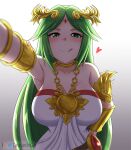  1girl armlet breasts canadiananiguy chiton dress forehead_jewel green_eyes green_hair jewelry kid_icarus kid_icarus_uprising large_breasts laurel_crown palutena pendant side_slit solo strapless strapless_dress tiara vambraces 
