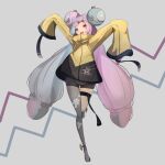  1girl bow-shaped_hair character_hair_ornament hair_ornament hexagon_print highres iono_(pokemon) jacket melnik multicolored_hair oversized_clothes pokemon pokemon_(game) pokemon_sv sharp_teeth sleeves_past_fingers sleeves_past_wrists split-color_hair teeth yellow_jacket 