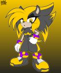  afrosoricid anthro black_body black_fur blonde_hair bottomwear clothed clothing fan_character female footwear fur gloves hair handwear hi_res looking_at_viewer mammal pants shoes sirjzau solo tenrec tomboy yellow_eyes zauko_the_tenrec 