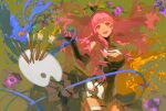  ayla_(punishing:_gray_raven) bow curly_hair hair_bow long_hair looking_at_viewer mayotta7 paint paintbrush palette_(object) pink_eyes pink_hair punishing:_gray_raven rabbit_bow smile splashing 