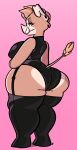  2018 anthro big_butt black_clothing breasts butt butt_markings clothing dogfluid domestic_pig ear_piercing fangs female fur hair hi_res huge_butt huge_hips huge_thighs latex_clothing latex_stockings legwear looking_away mammal markings nipples orange_tail piercing red_eyes solo stockings suid suina sus_(pig) tail_tuft tan_body tan_fur tan_hair thick_thighs tuft white_body white_fur wild_boar 