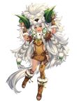  1girl absurdly_long_hair asymmetrical_legwear boots capelet commentary_request dark-skinned_female dark_skin fang full_body fur_trim horns katagiri_hachigou lion lion_pelt long_hair messy_hair nail_polish pelt personification pokemon solo toeless_legwear toenail_polish toenails vambraces very_long_hair whimsicott white_background white_hair yellow_eyes 