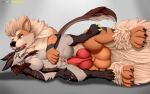  absurd_res anthro arcanine balls bestiality big_balls bodily_fluids cum duo female feral generation_1_pokemon genital_fluids genitals hi_res interspecies knot lying male male/female nintendo on_side pokemon pokemon_(species) pokephilia sergal shinyfoxguy video_games 