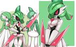  +++ 1boy 2girls arm_blade artist_name bangs black_sclera black_skin blush border breasts collarbone colored_sclera colored_skin commentary_request cowboy_shot domidori double-blade flying_sweatdrops fusion gallade gardevoir green_background green_skin hair_over_one_eye half-closed_eyes highres holding humanoid_robot iron_valiant jitome joints light_blush looking_at_another mohawk multicolored_hair multicolored_skin multiple_girls multiple_views nervous nervous_smile no_mouth one_eye_covered open_mouth outline outside_border own_hands_together pokemon pokemon_(creature) red_eyes robot robot_girl robot_joints shiny shiny_hair shiny_skin signature simple_background small_breasts smile standing sweat twintails two-handed two-tone_hair two-tone_skin v_arms weapon weapon_request white_border white_outline white_skin wide_hips 