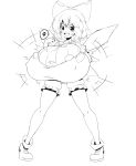  absurd_res big_breasts blush bow_ribbon breast_expansion breasts cirno clothing expansion fairy female hi_res huge_breasts humanoid hyper hyper_breasts monochrome smile solo speech_bubble standing torn_clothing touhou video_games wings zozo_draws 