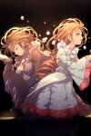  2girls breasts brown_hair character_request closed_mouth dress echo_(circa) legend_of_mana long_hair multiple_girls open_mouth seiken_densetsu simple_background smile white_dress 