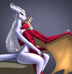 anal anal_fingering blue_eyes collar draako dragon embrace female feretta fingering gold_skin grin hair hi_res hug larger_female male mis&#039;alia red_body red_skin silver_dragon silver_skin simple_background size_difference smile white_hair wings yellow_eyes 