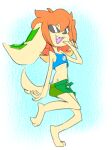  anthro basset_hound bottomwear canid canine canis clothed clothing crop_top domestic_dog eyewear feet female freedom_planet fur glasses hair hunting_dog mammal midriff milla_basset open_mouth orange_hair scent_hound scrambledeve shirt skirt tan_body tan_fur topwear video_games 