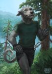  2022 5_fingers anthro aurru black_nose brown_eyes canid canine canis clothed clothing day detailed_background digital_media_(artwork) domestic_dog fingers male mammal outside sky smile solo 