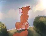  anthro breasts canid canine canis clothed clothing detailed_background disney female flower fox hi_res kosskiku maid_marian mammal outside plant robin_hood_(disney) side_boob sky smile solo tagme topless translucent 