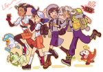  2boys 2girls absurdres arven_(pokemon) florian_(pokemon) fuecoco highres juliana_(pokemon) multiple_boys multiple_girls nemona_(pokemon) pokemon pokemon_(game) pokemon_sv quaxly rotom rotom_phone sprigatito walking 