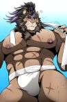  anthro bearlovestiger13 bodily_fluids felid hi_res lifewonders lion live-a-hero male mammal muscular muscular_anthro muscular_male nipples pantherine scar solo sweat toshu video_games 