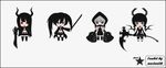  :d black_eyes black_gold_saw black_hair black_rock_shooter black_rock_shooter_(character) blue_eyes chibi dead_master demon_wings green_eyes highres hood horns katana king_saw multiple_girls open_mouth red_eyes scythe smile strength_(black_rock_shooter) sword twintails uneven_twintails weapon white_hair wings 