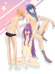  blonde_hair blue_hair footwear highres kagamine_len kaito kamui_gakupo long_hair nayu panties ponytail purple_hair scarf socks underwear vocaloid yawn yawning 