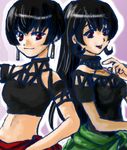  2girls black_hair dress earrings eilie female gensou_suikoden gensou_suikoden_ii jewelry ku-ya_0220 long_hair lowres midriff multiple_girls red_eyes rina_(suikoden) short_hair siblings sisters suikoden suikoden_ii tank_top tanktop 