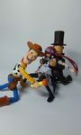  2boys airi_(queen's_blade) cowboy crossover figma hat hershel_layton multiple_boys professor_layton queen's_blade sheriff_woody toy toy_story western you_gonna_get_raped 