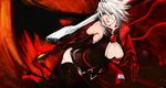  alpha-01 bad_id bad_pixiv_id blazblue breasts cleavage cleavage_cutout elbow_gloves genderswap genderswap_(mtf) gloves heterochromia large_breasts lips nizimu ragna_the_bloodedge silver_hair solo sword thighhighs weapon 