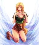  &lt;3 agrias_oaks are_(gunnersbloom) are_(pixiv989393) belt blonde_hair blue_eyes blush female final_fantasy final_fantasy_tactics full_body heart long_hair shirt shorts sitting solo thief thief_(fft) very_long_hair 