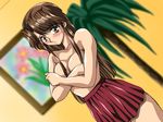 1girl asuka_katakiri blush breasts brown_hair covering eroge game_cg indoors photo_(object) picture skirt solo x-change 