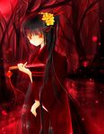  black_hair dresses flower hisuri_rii japanese_clothes katana kimono lake long_hair red sword traditional_clothes very_long_hair weapon yellow_eyes 