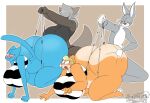  anthro big_breasts big_butt bite biting_lip blush breasts bugs_bunny butt butt_grab canid canine canis cartoon_network clothing clothing_pull coyote domestic_cat felid feline felis female group gynomorph hand_on_butt hi_res huge_breasts huge_butt intersex intersex/female lagomorph leporid looney_tunes male male/female mammal masterj291 mature_anthro mature_female nara_(masterj291) nicole_watterson panties panty_pull patricia_bunny prison_uniform rabbit submissive submissive_female the_amazing_world_of_gumball the_looney_tunes_show thick_thighs underwear underwear_pull warner_brothers wedgie 